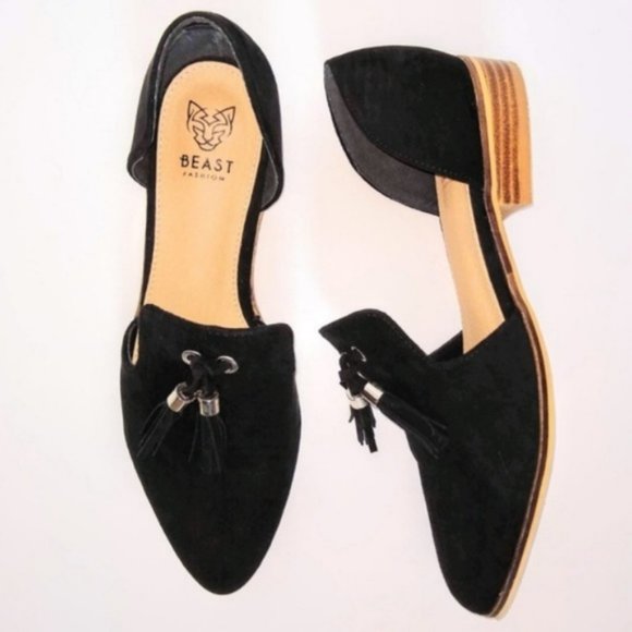 Beast Shoes - Beast Black Vegan Suede Cut Out Tassel Loafers 9